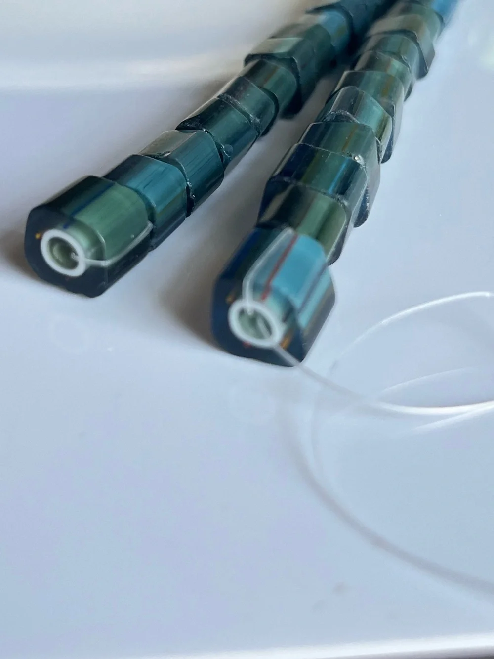 Green Blue Glass Cane Striped Beads